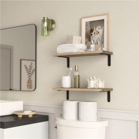 Rustic Wood Shelves Set of 2, Farmhouse Style Floating Shelf - Picture 6 of 8